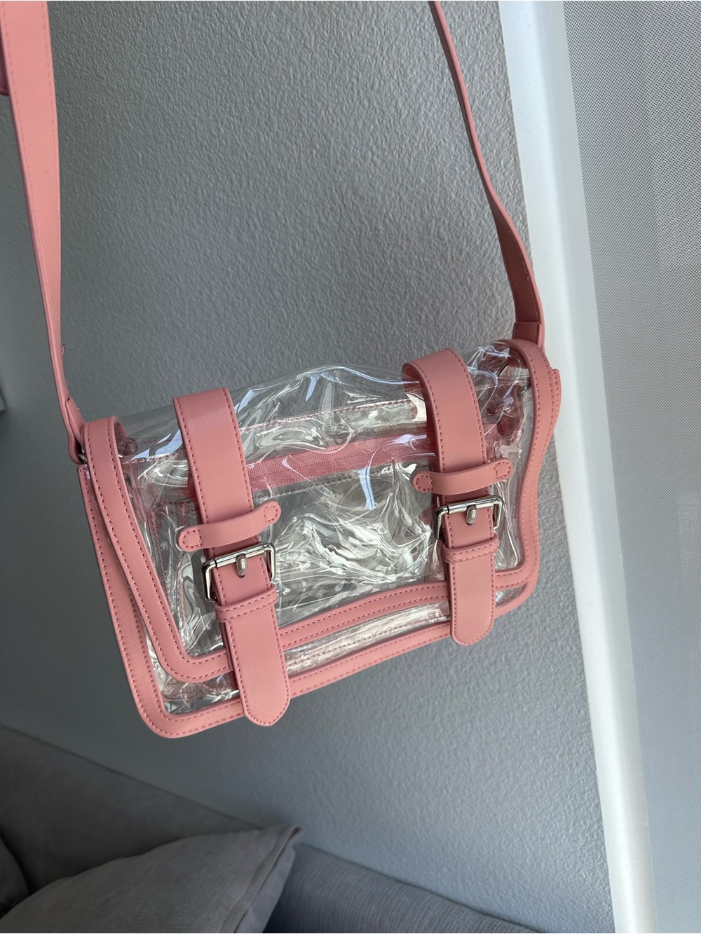 Ecosusi Clear Jane Messenger Bag Pink Crossbody Satchel with Buckle Details